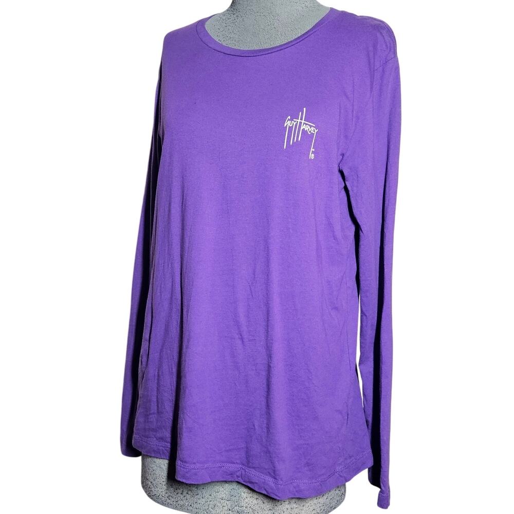 Guy Harvey Cotton Long Sleeve Purple Graphic Fish Tee Size XL
